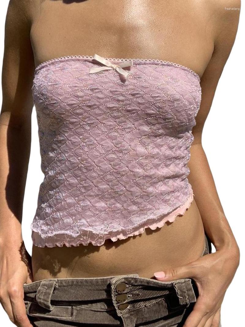 

Women' Tanks Sexy Sheer Mesh Lace Strapless Tube Top - Y2K Fairy Camisole Summer Tank Vest For Women Sleeveless Crop Tops With Streetwear, Pink-lace