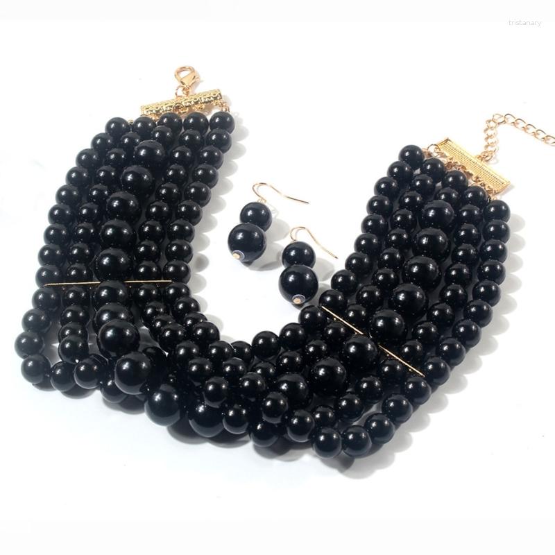 

Necklace Earrings Set Fashion Faux Pearl Layered And Vintage Choker, Picture shown