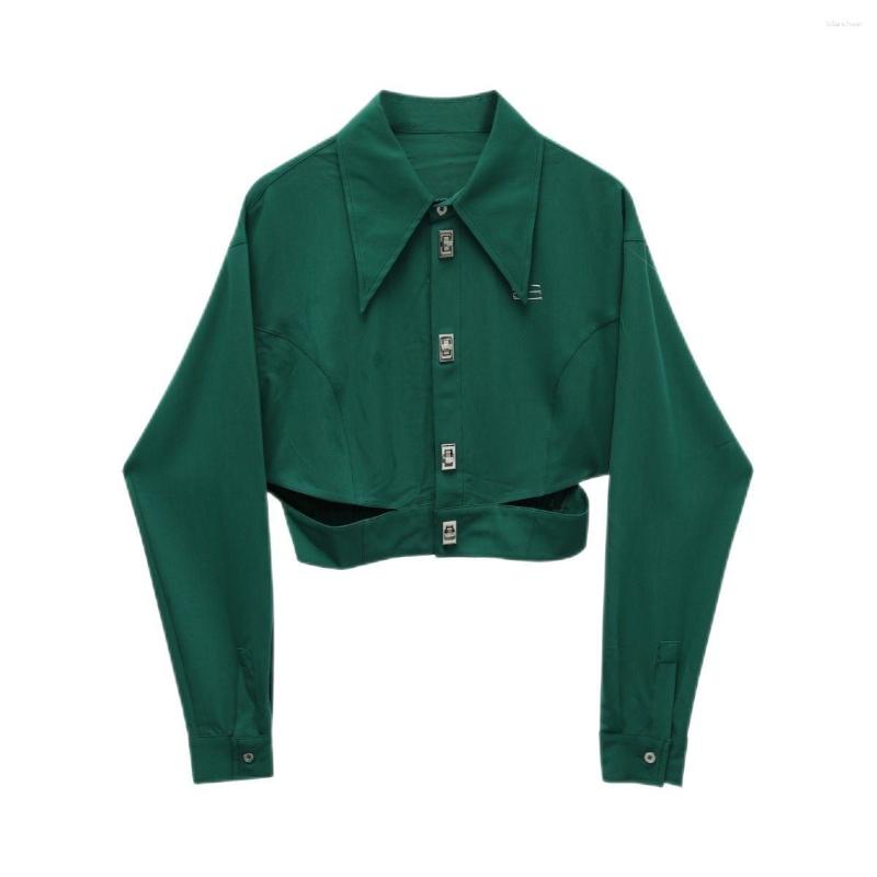 

Women's Blouses Autumn And Winter 2023 Cutting Splice Short Shirt Top Women Blusas Mujer De Moda Verano Shirts For, Dark green