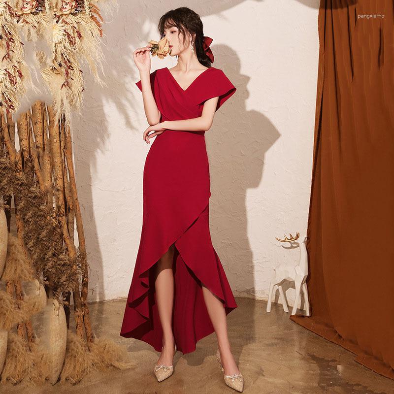 

Ethnic Clothing Women Fishtail Evening Dresses Burgundy V Neck Toast Vestidos De Fiesta 2023 Wedding Party Gown