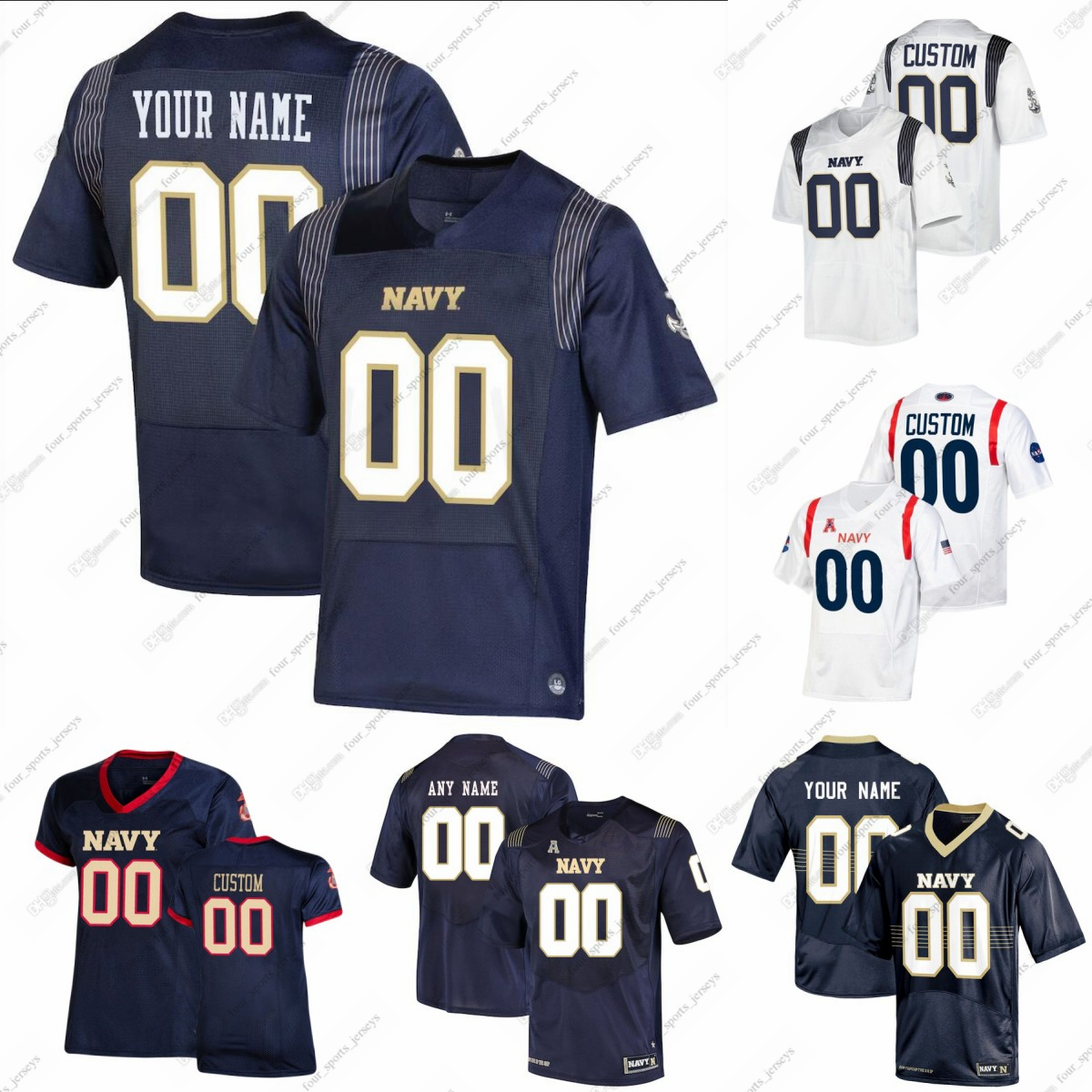 

Custom NCAA Navy Midshipmen College Football Jerseys Fofana Hall Jr. Point Reynolds Tecza Viteri Bell Campbell Carruthers Howard Kapono Kent Myers Umbarger, As in picture