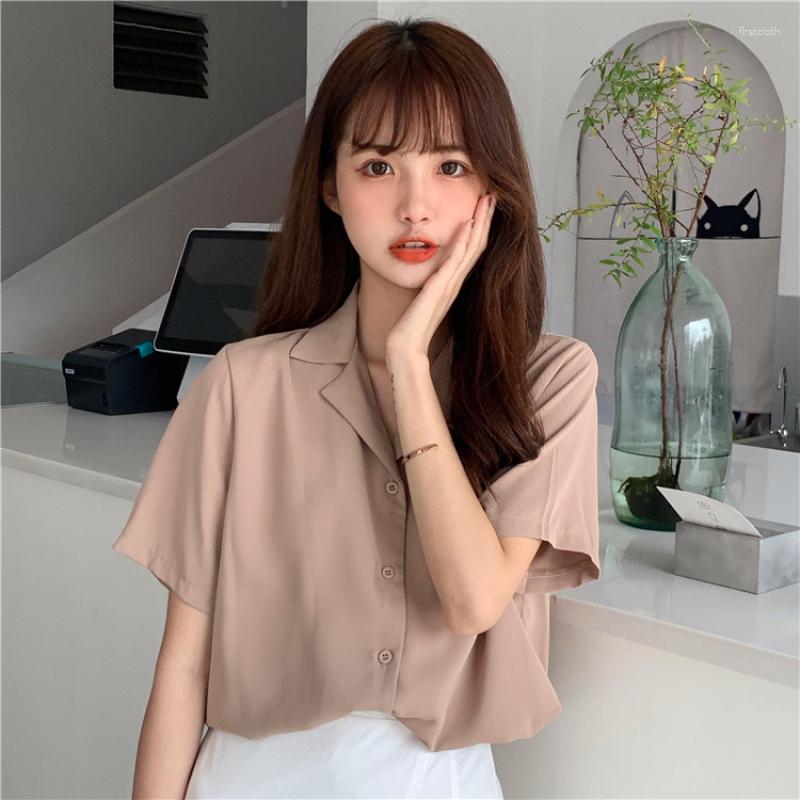 

Women's Blouses Korean Women Blouse Retro V-neck Short Sleeve Shirt, Dark greenn
