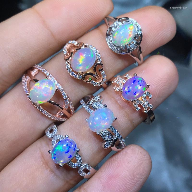 

Cluster Rings MeiBaPJ 6 Styles Natural Colorful Opal Gemstone Simple For Women Real 925 Sterling Silver Charm Fine Wedding Jewelry