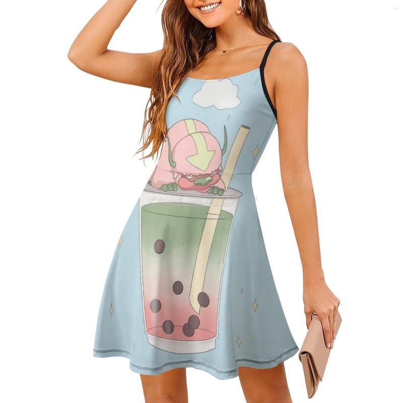 

Casual Dresses Appa Strawberry Matcha Latte With Boba Backless Beach Women' Plus Size Sling Sexy Midi Dress Asian Pea, White-11