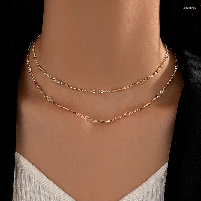 

Chains Simple One Line Alloy Chain Collarbone Necklace For Women's Geometric Oil Drop Double Layer Choker Party Jewelry