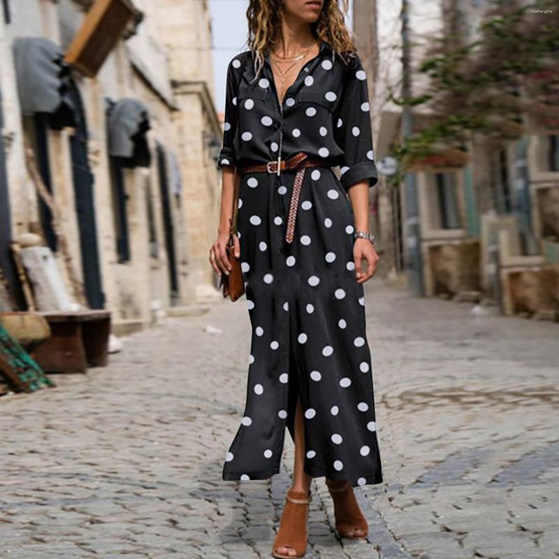 

Casual Dresses Boho Long Dress For Women V Neck Short Sleeve Polka Dot Print Shirt Summer Elegant Flowy Big Hem Beach Maxi, Red