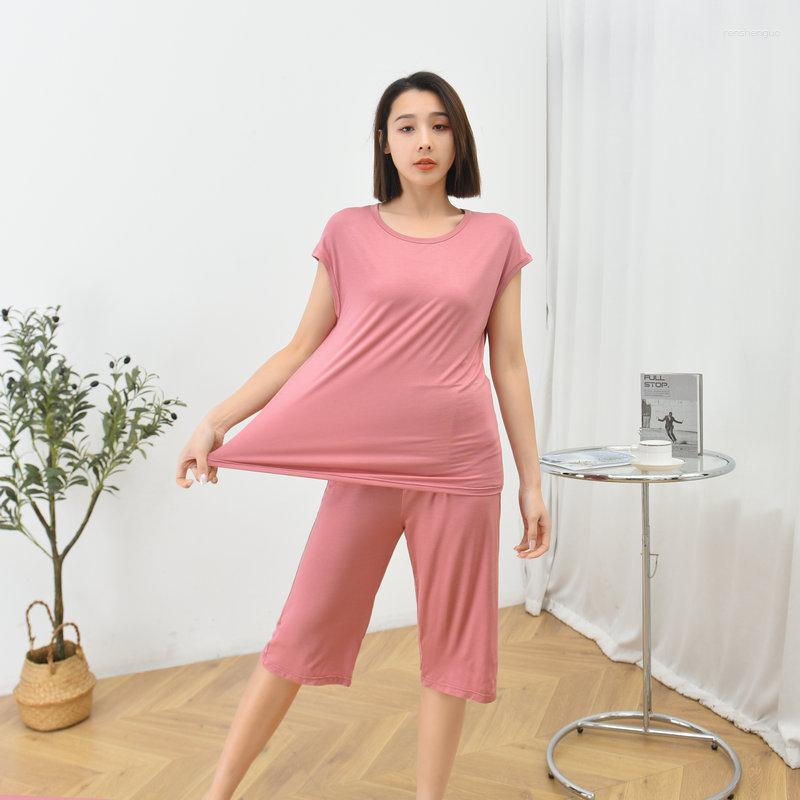 

Women's Sleepwear Summer Pijamas For Women Modal Sleeveless Thin O-Neck Pullover Pajamas Set Solid Color Loose 6XL Home Suit, Black