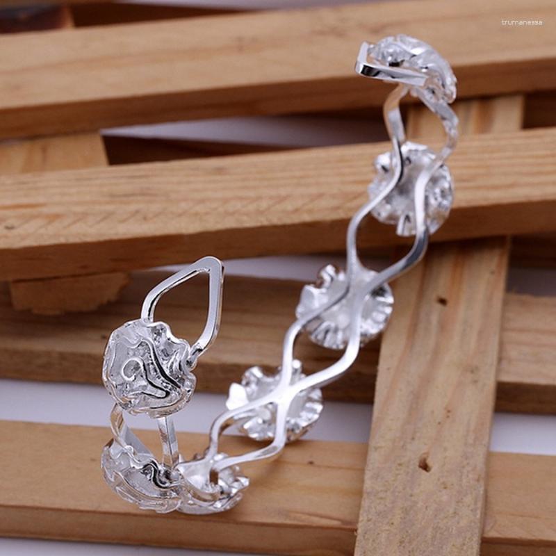 

Bangle Wedding Silver Color Jewelry Fashion Women Lady Open Roses Round Bracelet Nice Gifts B163 Raym22