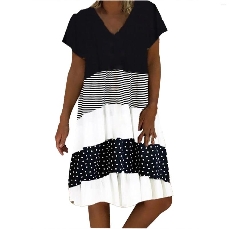 

Casual Dresses Women's Polka Dot Striped Short Sleeved V Neck Dress, Khaki