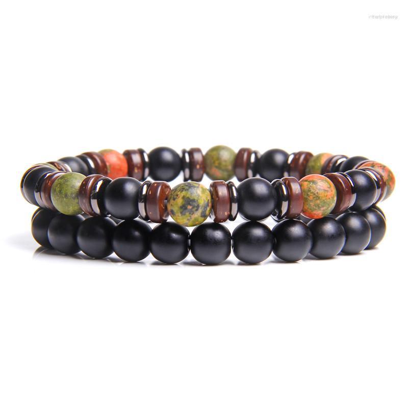 

Strand 2pcs/set Men's Natural Gray Network Picasso Beads Beaded Bracelet Male Energy Chakra Yoga Mala Gift Jewelry