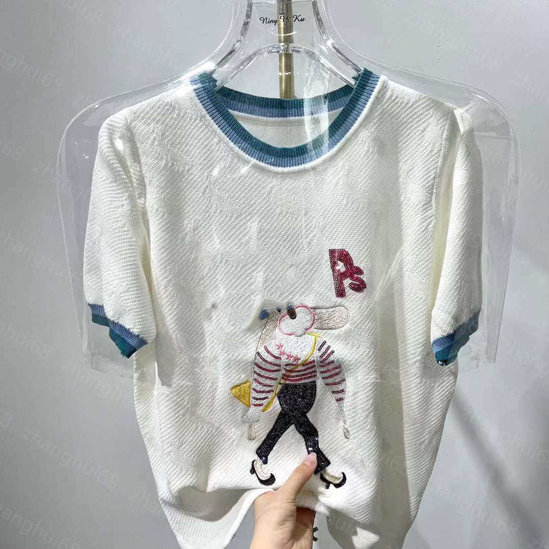 

23ss womens designer clothing Womens Knits Solid color Embroidery glitter knit short-sleeved tops High quality womens clothes