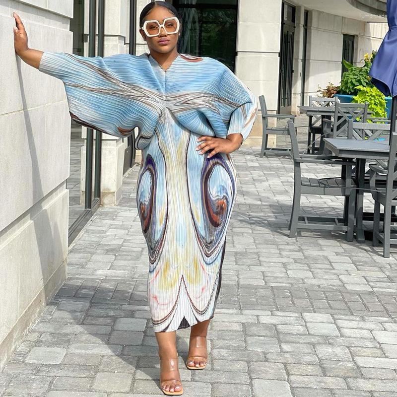 

Casual Dresses 2023 Autumn High-end Young Chiffon Retro Holiday Fashion Round Neck Half Sleeve Women Long Loose Dress, Light blue