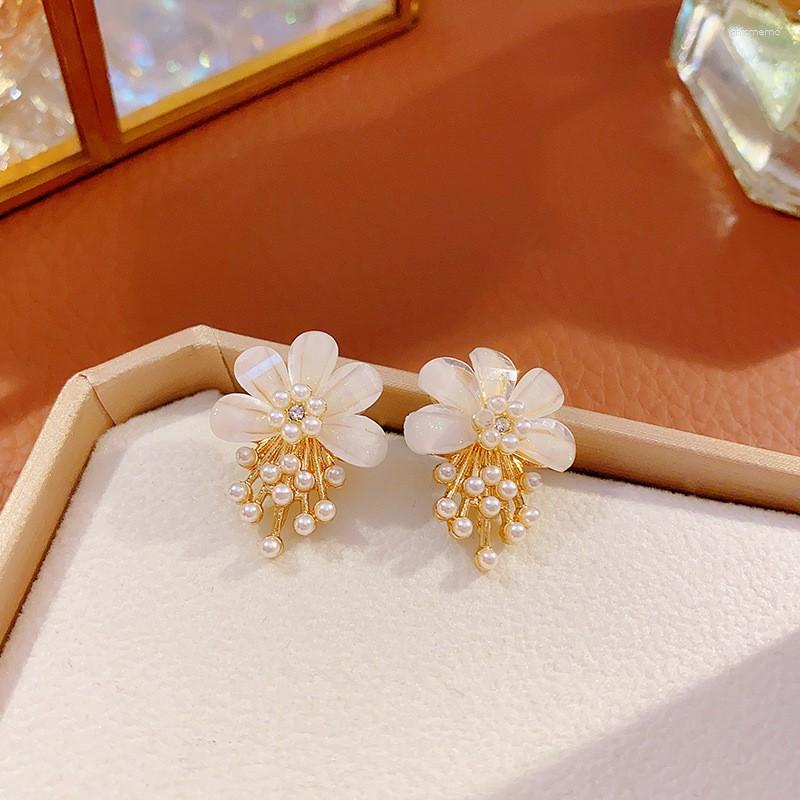 

Stud Earrings 2023 Senior Sweet Acrylic Flowers Fashion Versatile Fine Pearl Women Jewelry Girl's Accessories