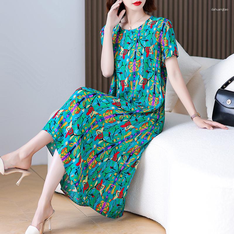 

Casual Dresses Elegant Women's Summer Dress Korean Style 2023 Loose Vintage Print Long Short Sleeve Female Clothing, 13