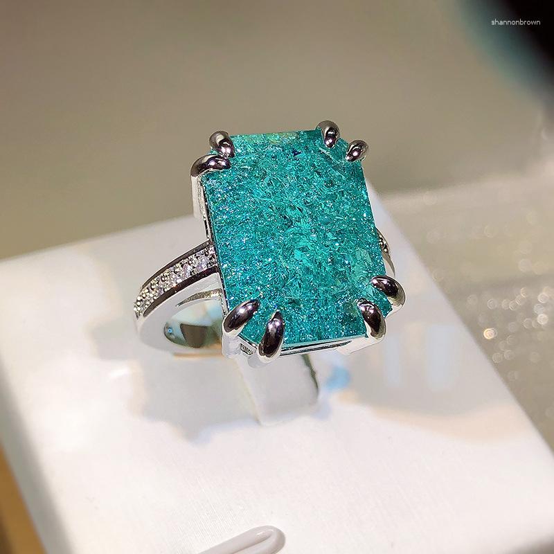 

Cluster Rings 925 Silver Arrival Paraiba Tourmaline Gemstones Ring For Charm Lady Finger Fine Jewelry Wedding Party Wholesale Gift