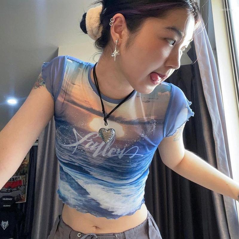 

Women' T Shirts High Quality 2023 Women T-shirt Letter Print Design Female Spring Summer Sexy Crop Tops Clothes Fashion Bodysuit Tees Y2k, Blue