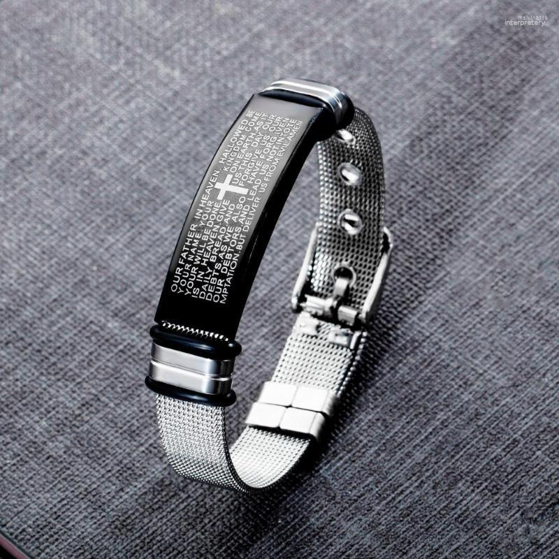 

Link Bracelets Fashion Stainless Steel Mesh Biblical Cross Bracelet Bangles For Men Black Charm Wristband Jewelry Boy Gift