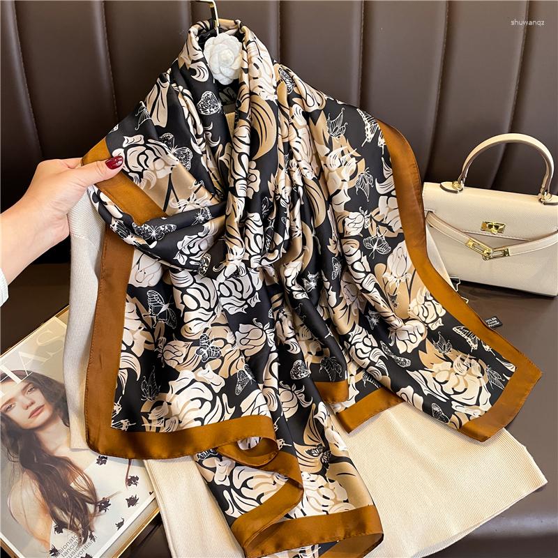 

Scarves Silk Satin Designer Scarf For Women Shawl Wraps Hijab Foulard Female Print Beach Stoles Bandana Head Pashmina Echarpe