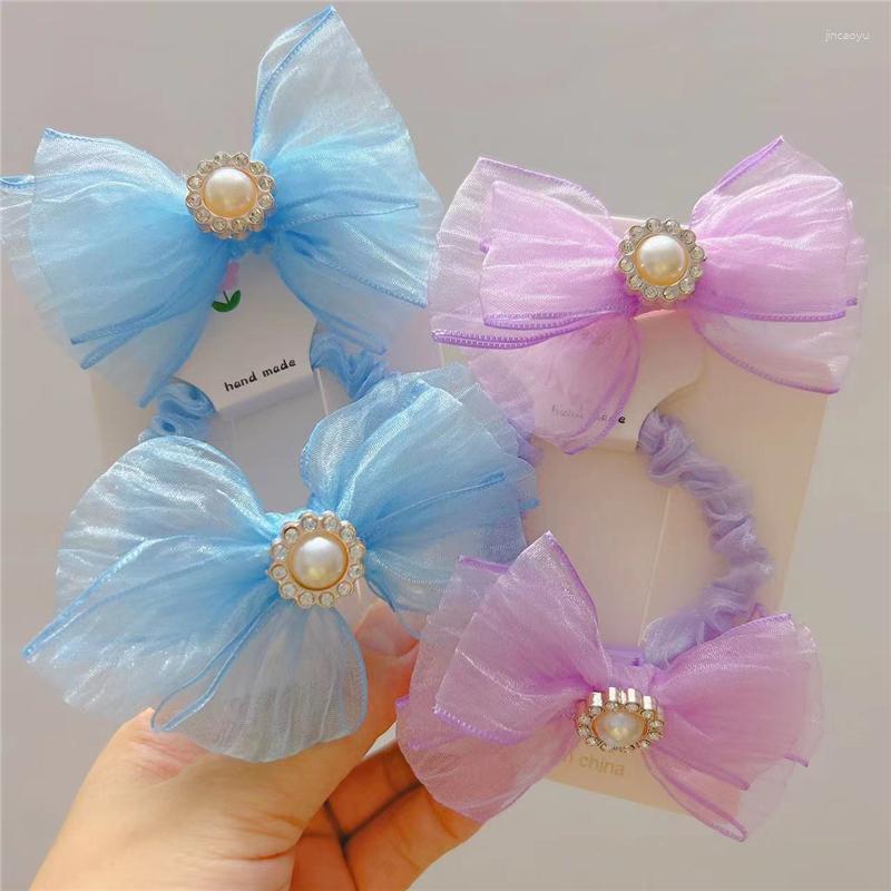 

Hair Accessories 8pcs/lot Girls Elegant Pearls Three Layer Organza Bow Hairpins Sweet Women Solid Clips Summer Fashion