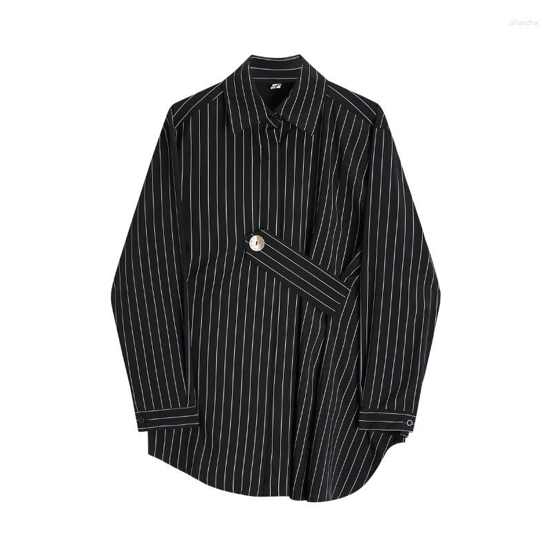 

Women' Blouses SuperAen White Striped Shirt Women Long Sleeved Korean Design Autumn Top Loose Irregular Foreign Style, Black