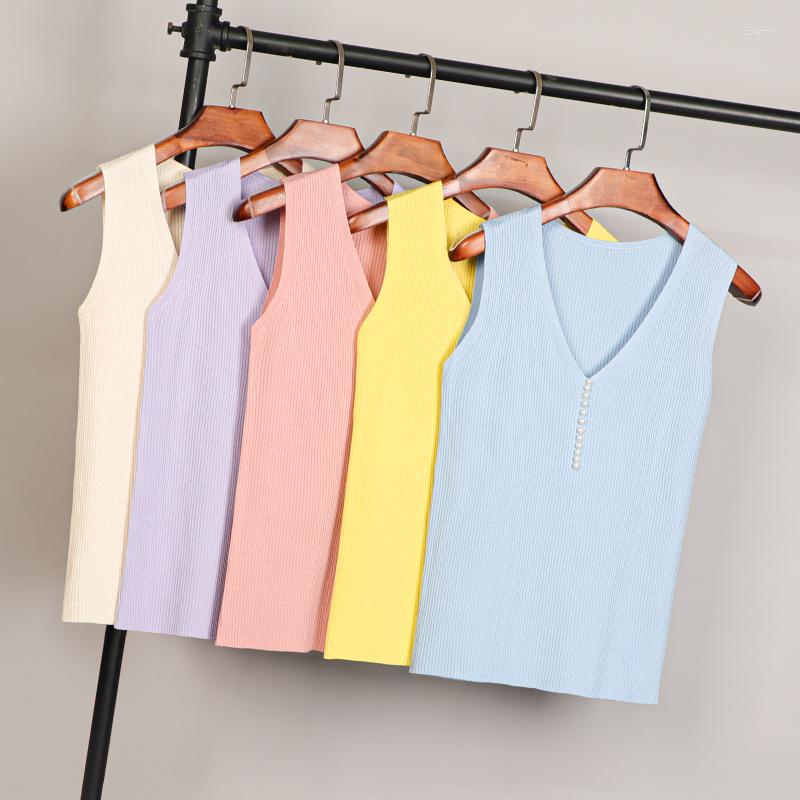 

Women's Tanks Knitted Women Tank Top Underwear Sexy Padded V Neck Backless Crop Tops Camisole Female Sleeveless Solid Intimate Lingerie, Sky blue