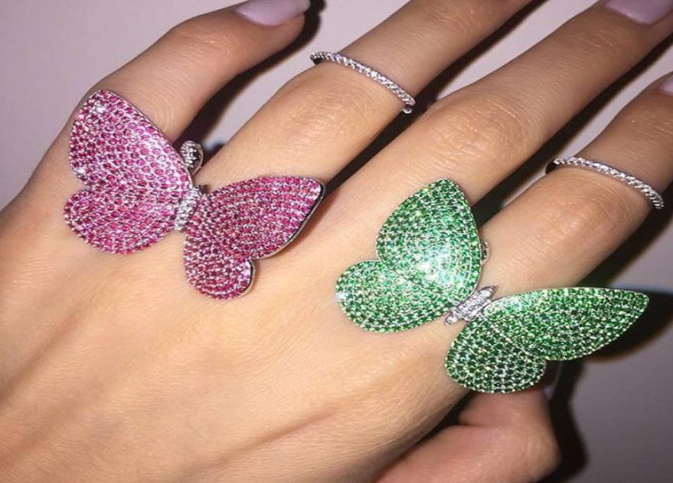 

luxury design made of sterling silver 925 the moving butterfly ring with white blue green red or black zircon wedding jewelry5826562