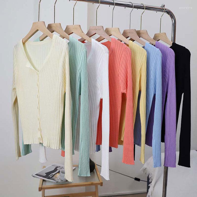 

Women's Knits 2023 Summer Cropped Button Up Cardigan Women Sunshade Top Ladies V Neck Knitted Korean For, Black