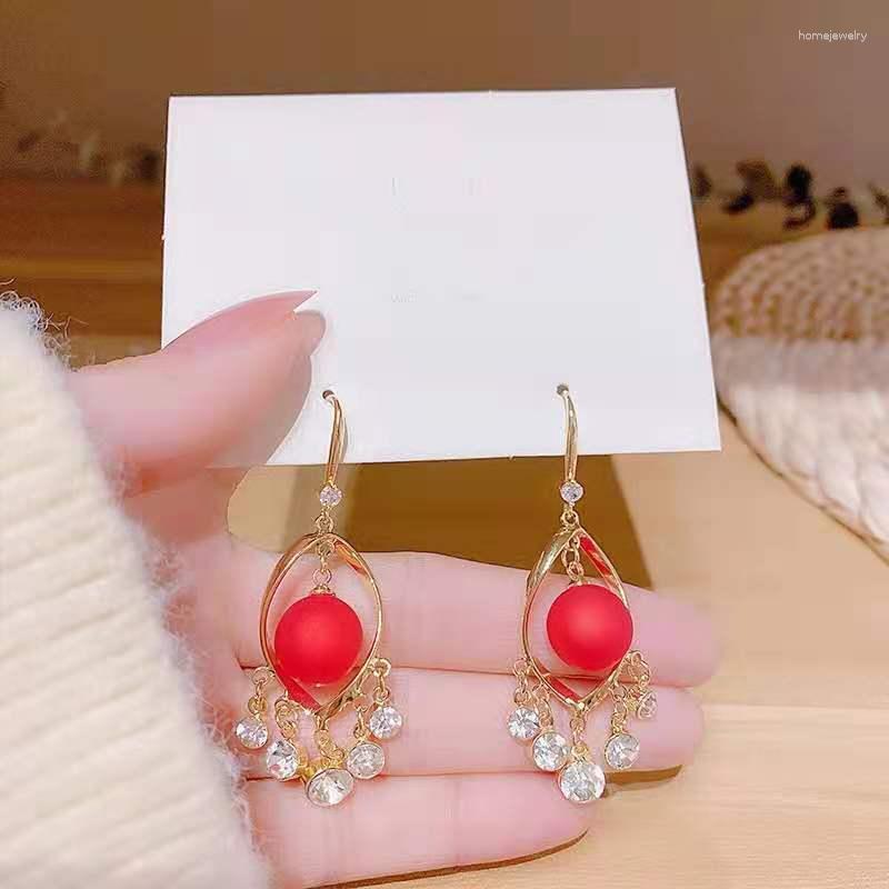 

Dangle Earrings Red Pearl Korean Crystal Rhinestone Tassel Hanging For Women Fashion Exquisite Wedding Jewelry 2023