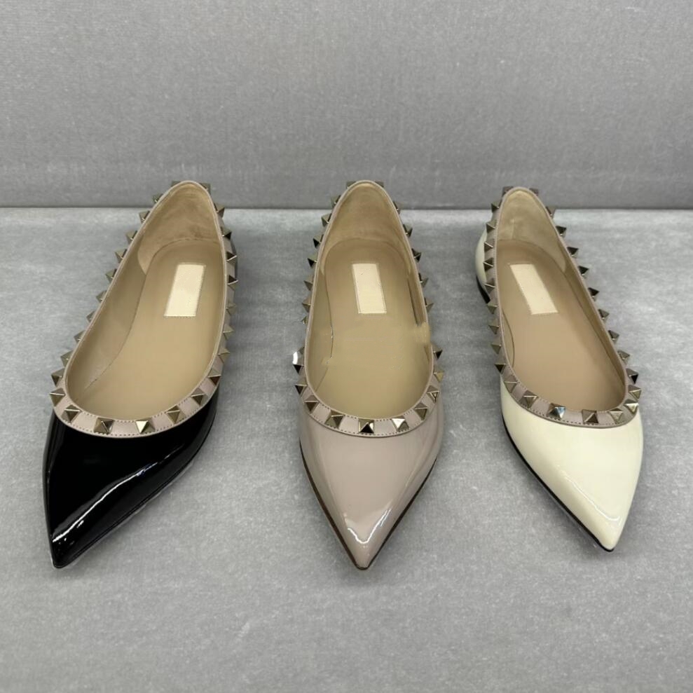 

Luxury Brand Shoes Flat Rivets Sandals Loafers Real Leather Summer Women Nude White Black Gold Matte Classics Designer Woman Wedding Shoes with Bag 34-44, 16