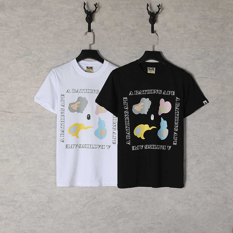 

Fashion designer luxury Chaopai Ape Head Cartoon Graffiti Short Sleeve Unisex Leisure T-shirt super high quality, White