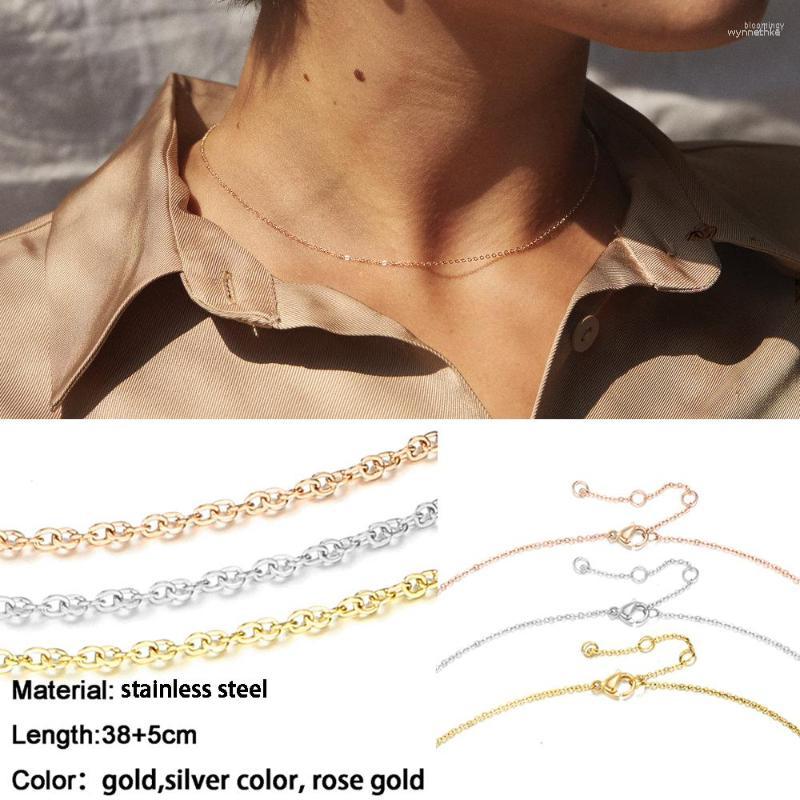 

Chains Women Long Necklace For Jewelry Making Supplies Gold Color Link Chain 316L Stainless Steel Fine