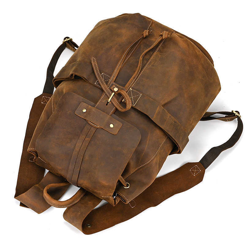 

Leather Backpack Men's Handmade Cowhide Backpack Genuine Leather Student School Bag Personalized Trend Men's Bag 230615, 9109 dark brown
