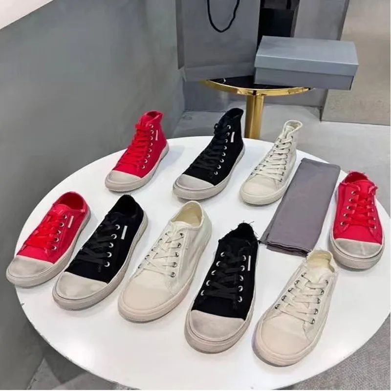 

cloth Casual High top shoes women Travel lace-up sneaker cowhide fashion Flat Running Trainers Letters woman shoe platform men gym sneakers Large size 35-42 with box, Red[low top shoes]