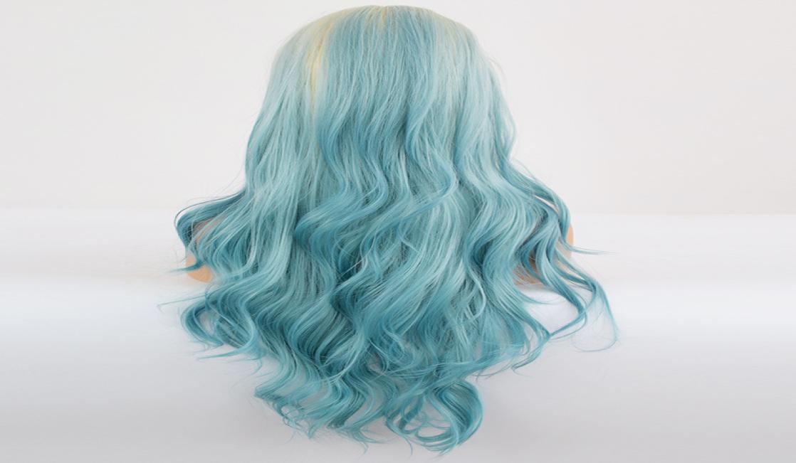 

Whole Body Curly Lace Front Wig Ombre Blue Hair Heat Resistant Fibers Synthetic Lace Front Wig Glueless Half Hand Tied for All2731210, Ombre color