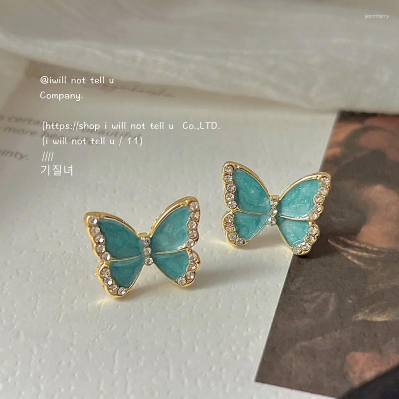

Stud Earrings 2023 Arrival Sweet Simple Blue Butterfly For Women Fashion Cute Glaze Metal Jewelry Gifts