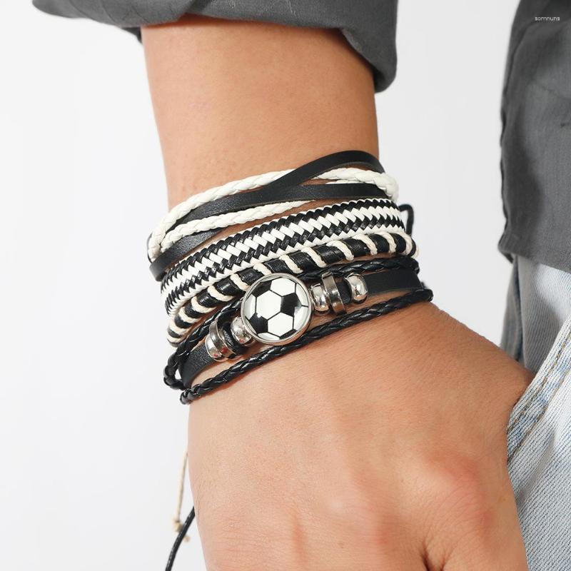 

Charm Bracelets Simple Retro Leather Bracelet For Men Set DIY Multi-layer Combination Woven Punk Football Jewelry