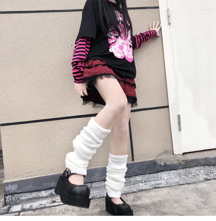 

Women Socks Autumn Winter Japanese Girl Knee Sleeve Warm Leg Cover Harajuku JK Handmade White Knitted Warmer 5 Colors, Black