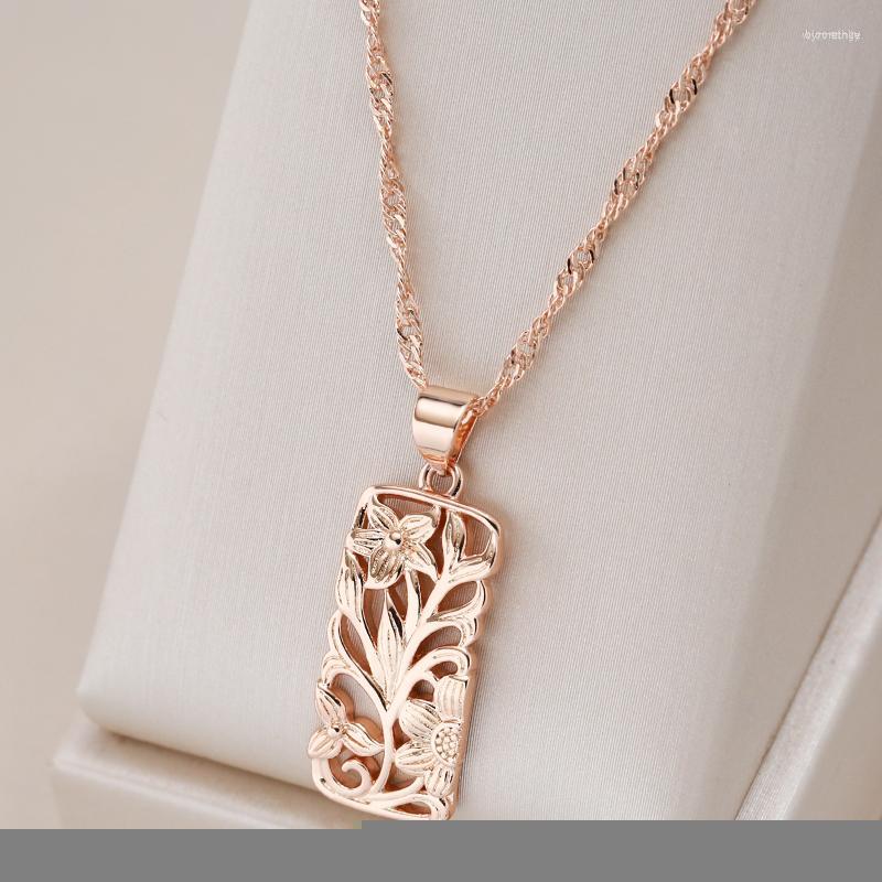 

Chains Kinel Vintage 585 Rose Gold Color Hollow Flower Pendant Necklace Boho Ethnic Wedding For Women Fashion Daily Jewelry