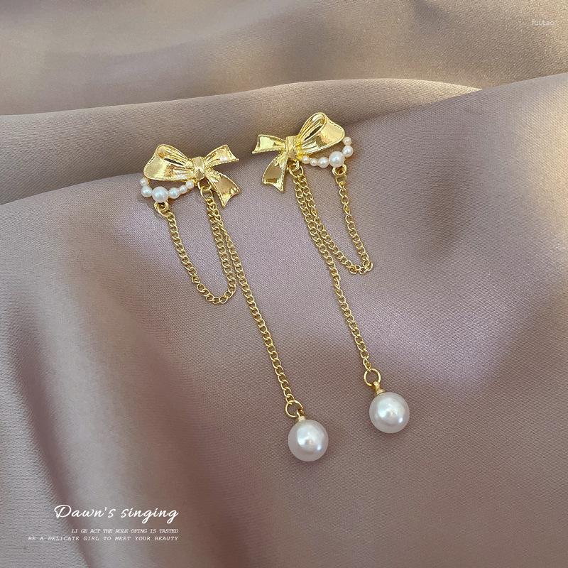 

Dangle Earrings Cute Bow Pearl Earring Fashion Bead Long Tassel Jewelry 2023 Wholesale Romantic Noble Luxury Women Accessories Gift