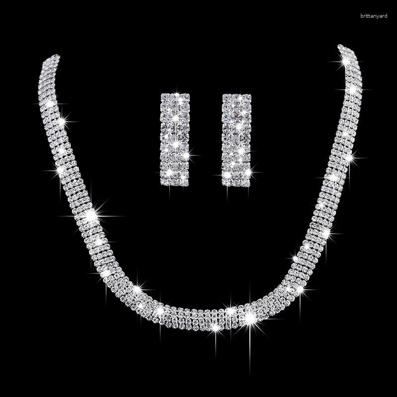 

Necklace Earrings Set Luxury Female Square Crystal Jewelry Cute Silver Color Dangle For Women Trendy White Zircon Stone Chain, Picture shown