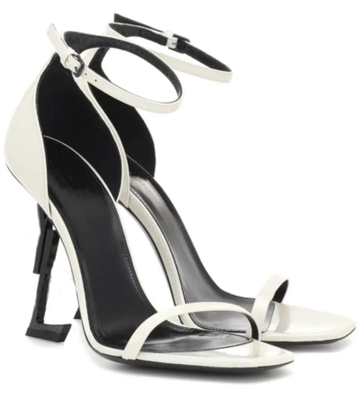 

Luxury brands designer sandals women high heels sandals pumps Opyum 110mm leather sandal black patent leathers pump open toe thin heeled
