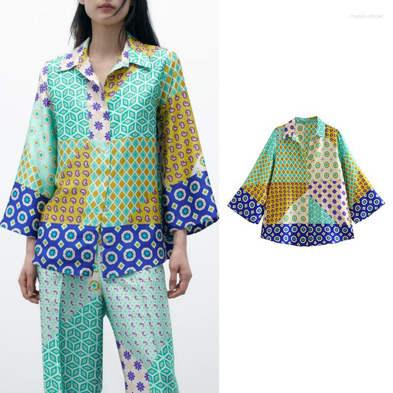 

Women's Blouses Women Shirt Women's Geometric Pattern Print Casuals Clothes Stitching Design For, Ozz1813