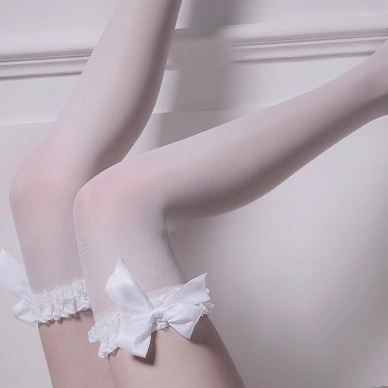 

Women Socks Girls' Thin Over-the-knee Stockings Transparent Plastic Leg Sexy Lace Bow Cute, Black