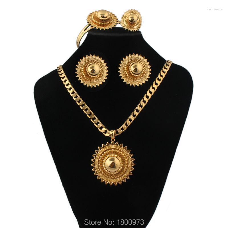

Necklace Earrings Set Adixyn Est Ethiopian Big Size Gold Color Trendy African Wedding For Women, Picture shown
