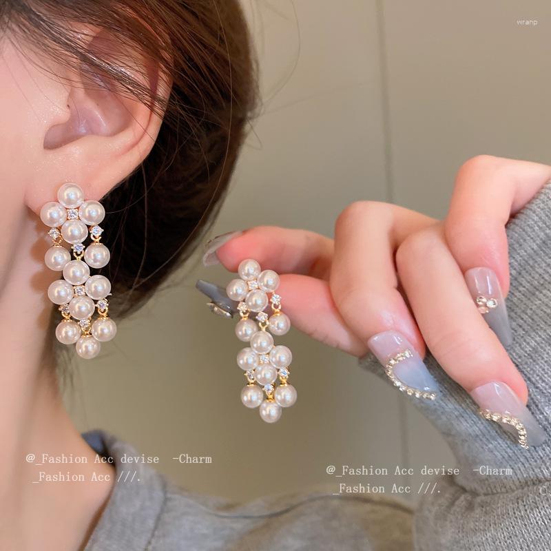 

Dangle Earrings Fashion Trendy Elegant Delicated Imitation Pearl Flower Tassel Rhinestone Korean Ladies Jewelry Party Gift