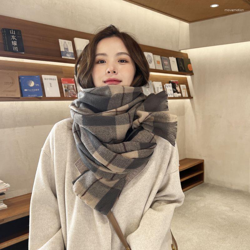 

Scarves 2023 Scarf Women Winter Thickened Warm INS Faux Cashmere Japanese And Korean Style Checkered Autumn