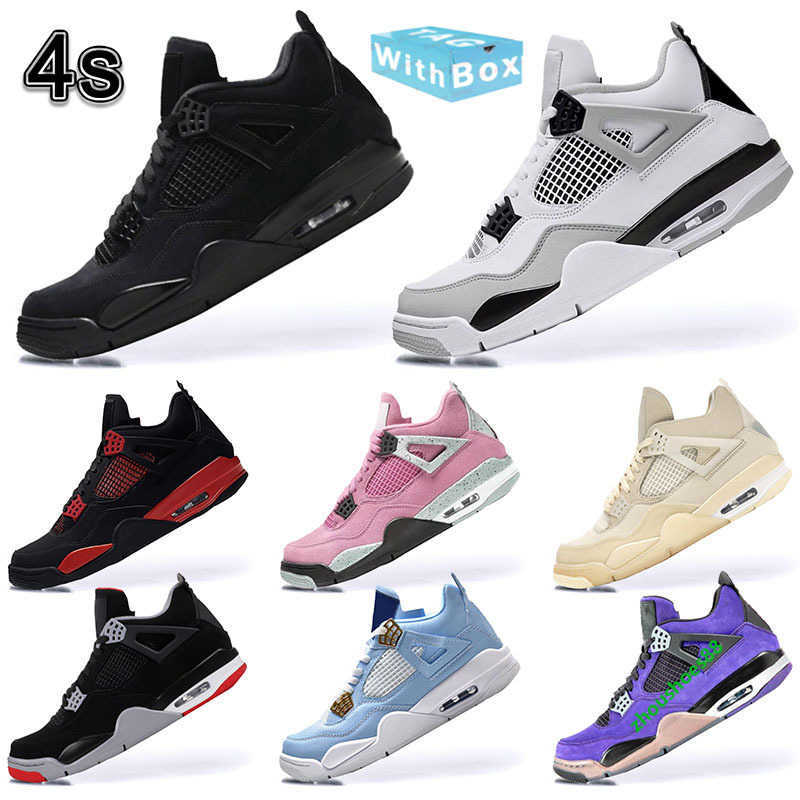 

4 Jorden 4s Mens Womens Ts Basketball Shoes Top Quality Jumpman IV Military Black cat thunder red purple suede white cement sail bred neon off designer sneaker trainer, J33 red-metallic 36-47