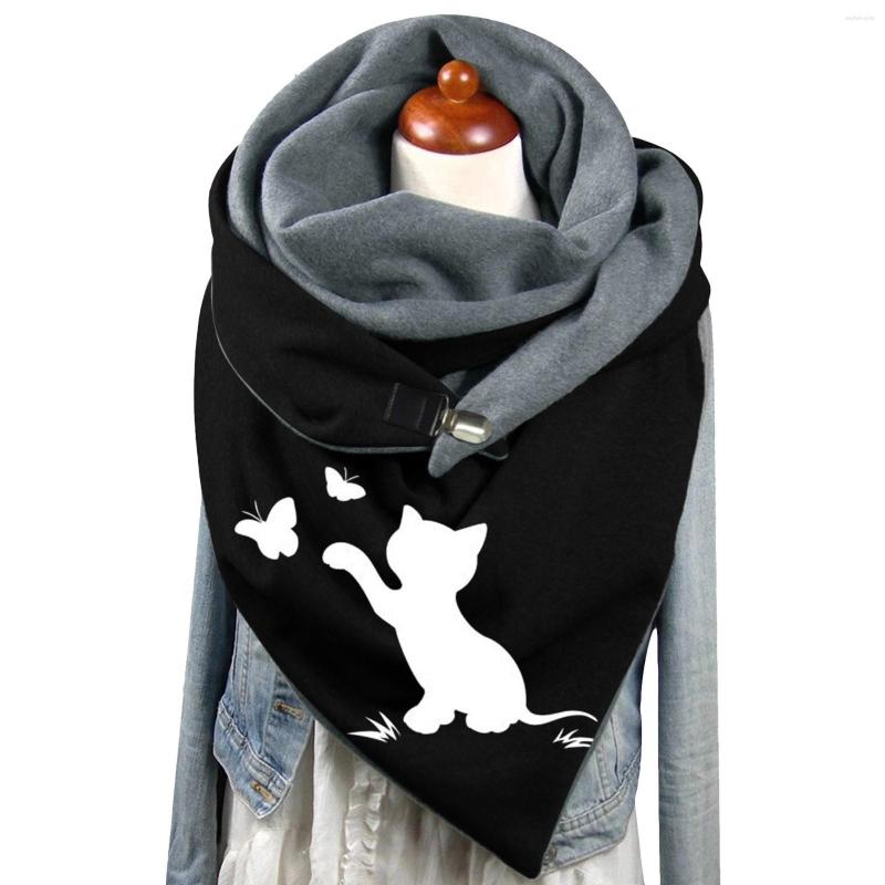 

Scarves Universal Autumn Winter Warm Scarf Batterfly Prints Elegant Double Layer Buckle Soft Comfortable Scarfs Set For Women