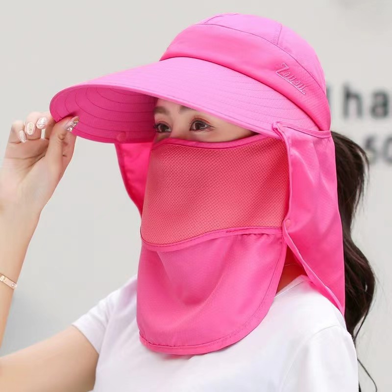 

Fashionable multi-color sunshade beach hat UV protection outdoor cycling hat removable face veil hat, 3#