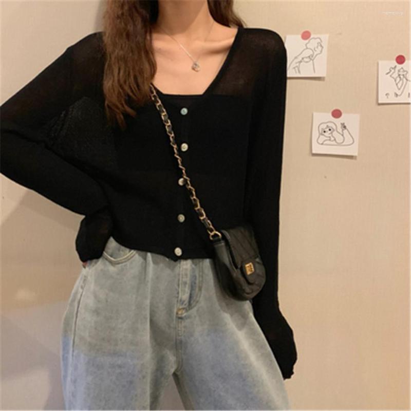 

Women's Knits Thin Cardigan Women Summer Long Sleeve Crop Top Knitted Sweater White 2023 V-neck Sunscreen Loose Tops, Green